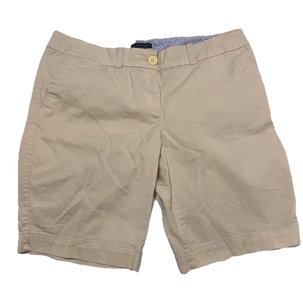 Tommy Hilfiger Bermuda Shorts Sz 10 Beige Chino 10” Inseam Cotton Spandex